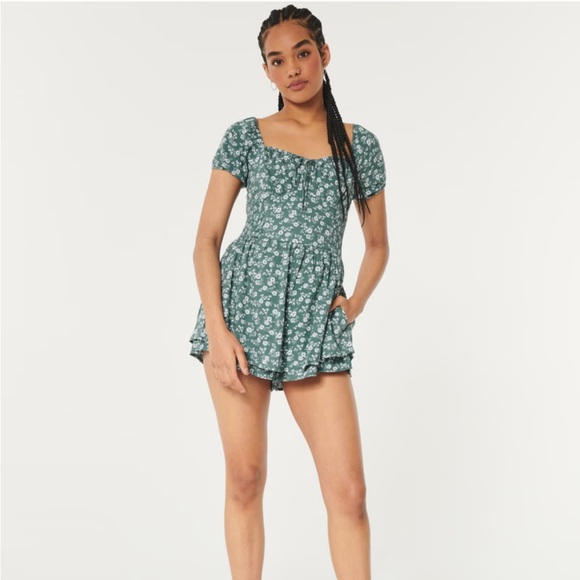 Hollister green floral dress/romper EUC - Picture 1 of 4